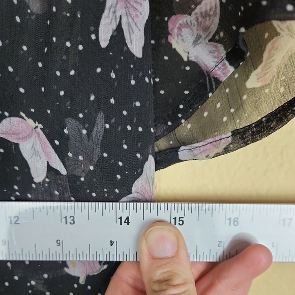 Kirra‎ Butterfly Polyester Top lace lined black sheer lightweight L puff sleeve - Picture 8 of 9